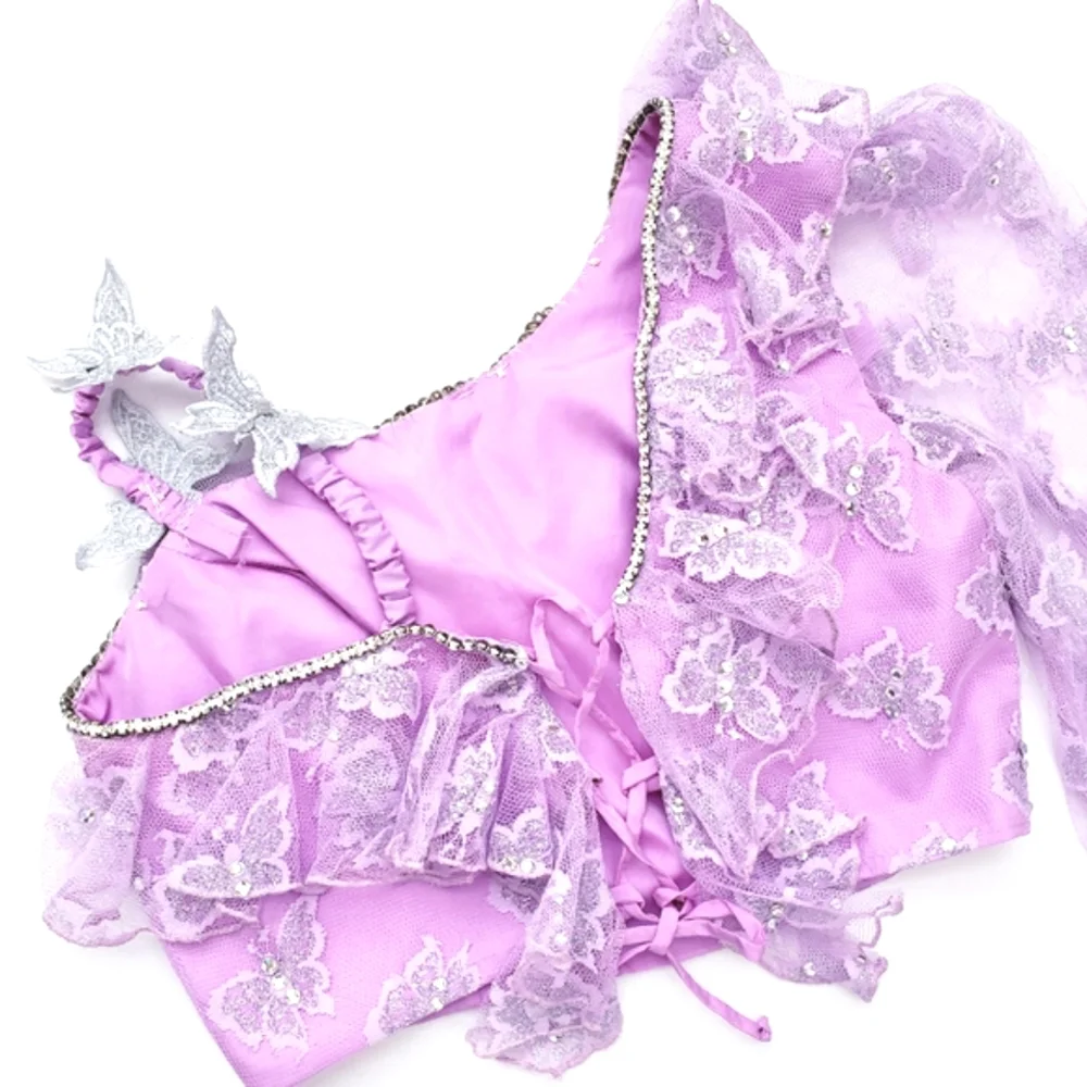 Lavender Floral Lace/Rhinestone Butterfly Pant/Crop Top Fun Fashion 2 Pc Set